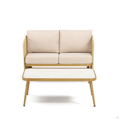 2-Person All-Weather PE Rattan Glider Loveseat With Coffee Table