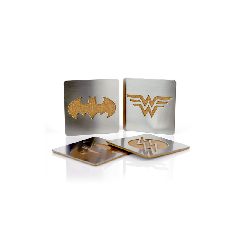 Ensemble de sous-verres à logo découpé au laser Dc Comics | Batman | Superman | Wonder Woman | Flash