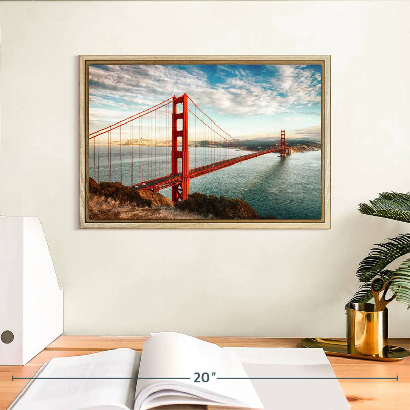 Pont rouge Golden Gate, Cadre flottant en bois naturel, 13 po x 9 po