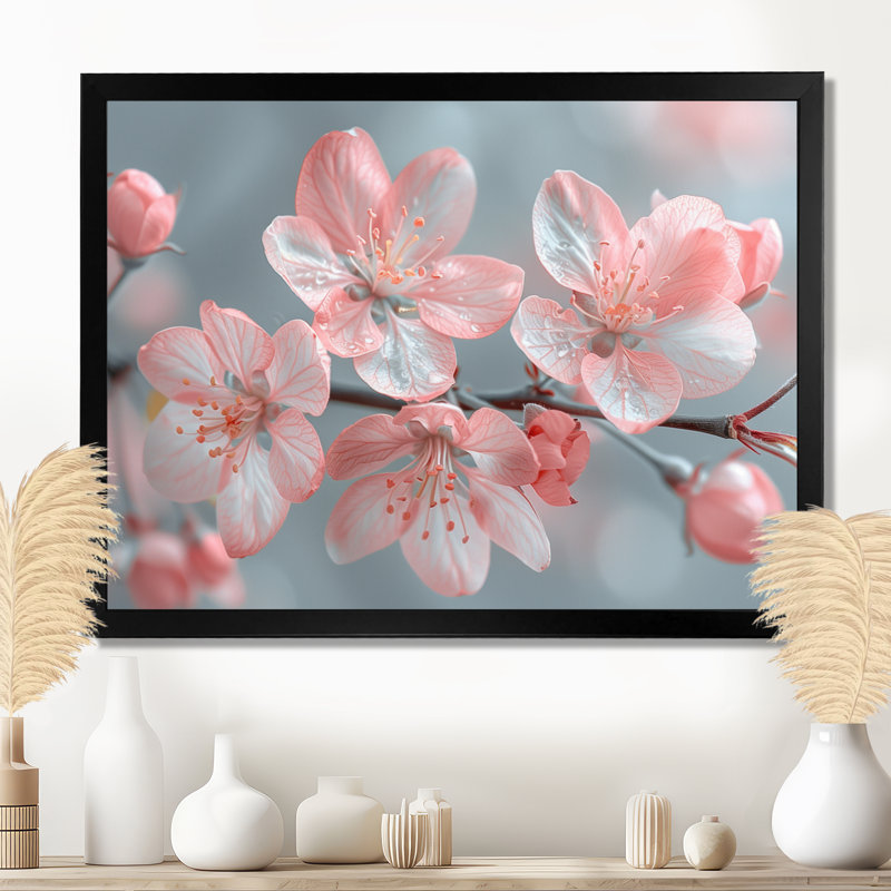  «Rose Apple Blossom Spring Awakening I - Art mural fleur de pommier, Sans cadre, métal, H 16 po x l 32 po