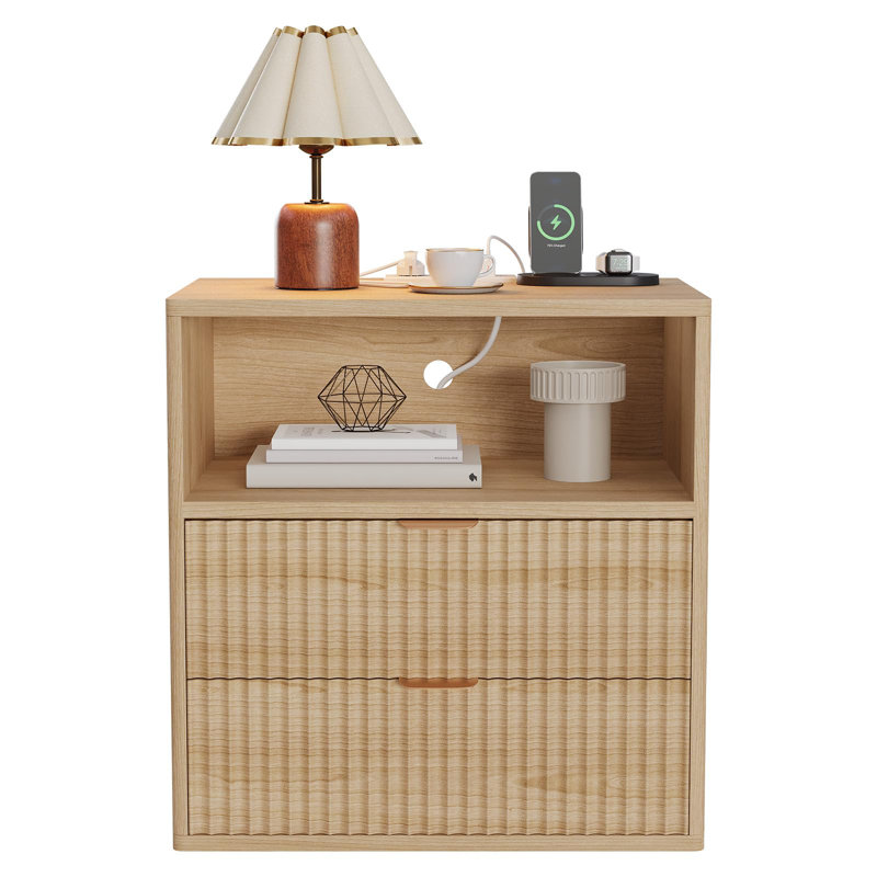 Table de chevet cannelée avec station de charge pour table de bout cannelée de style Mid-Century 23 po, paquet de 1 ou 2