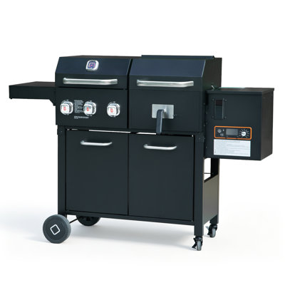 Brand Man Gas and Pellet Combo Grill with 750 Sq. In. Cooking Area, Side Table, Storage Cabinet, Built-In Thermometer, Black