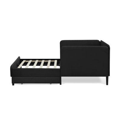 Twin Size Upholstered Platform Bed Frame With 2 Storage Drawers, Adjustable Velvet Sofa Bed, Black