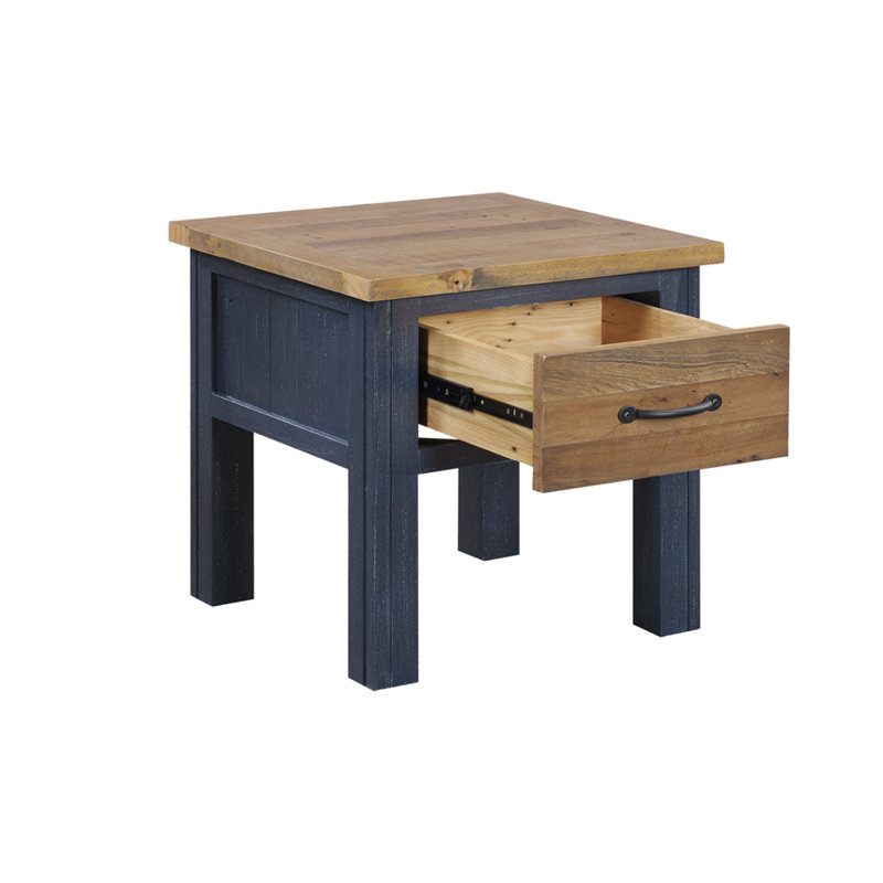 Makeba Solid Wood End Table, Blue, Brown