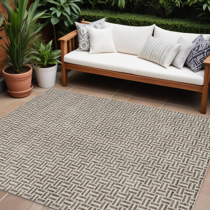 Tapis intérieur et extérieur lavable géométrique 8 pi x 10 pi brun et beige