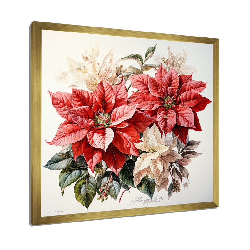 Charmant poinsettias sur toile, Cadre doré simple, H 16 po x l 16 po x P 1 po
