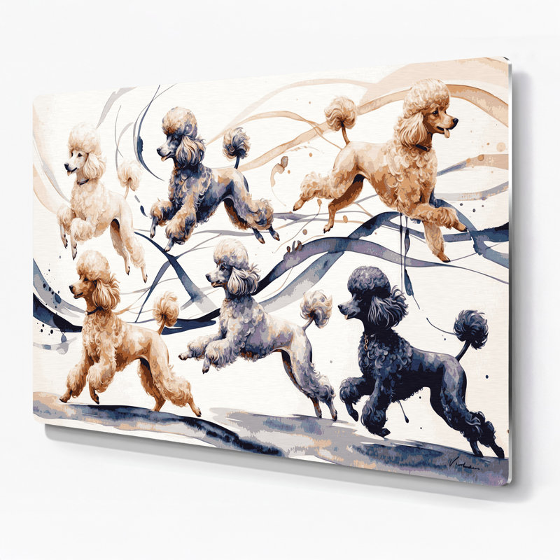 Chiens, caniche, art mural en métal gris, H 8 po x l 10 po