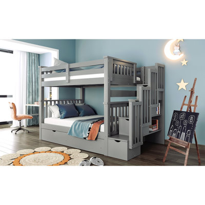 Lit superposé double avec tablettes et 6 tiroirs de rangement, gris (ancien SKU: LT000046AAE)