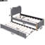 Lit plateforme simple tapissier avec lit gigogne escamotable, gris, sans sommier, optimisation de l'espace, construction robuste et lit gigogne-121104280-121104281