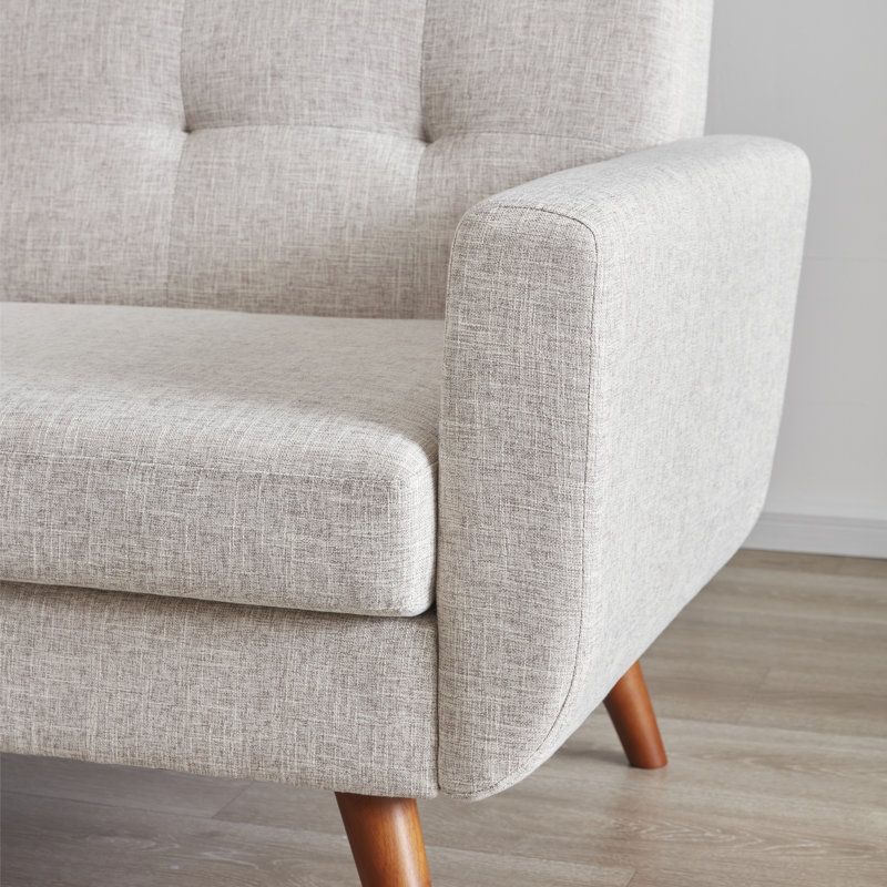 65" W Loveseat Sofa Mid Century Modern Love Seat Couches For Living Room, Beige Linen