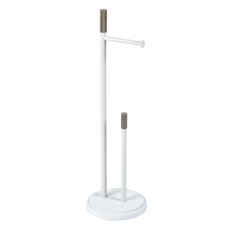 Chester Free Standing Toilet Paper Holder, Satin Nickel/Matte White