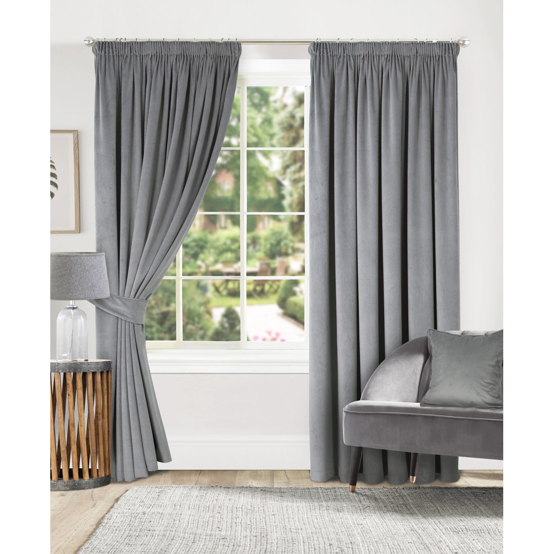 Velour Fully Lined Pencil Pleat Room Darkening Curtains