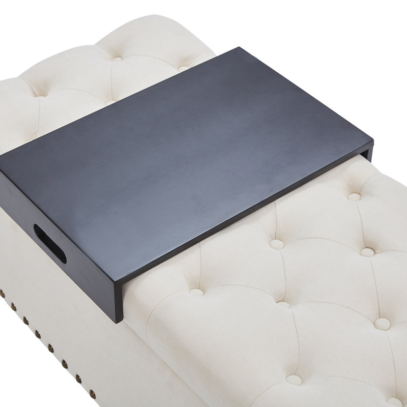 Banc de rangement capitonné Ashtin, Crème