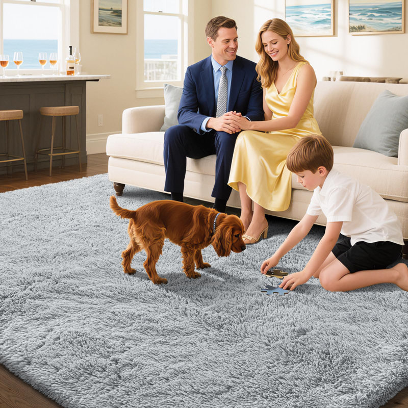 Light Gray Fluffy Area Rug - Ultra Soft Shag Rug for Living Room, Bedroom, Holiday Decor, Non-Slip Fuzzy Carpet for Modern Home
