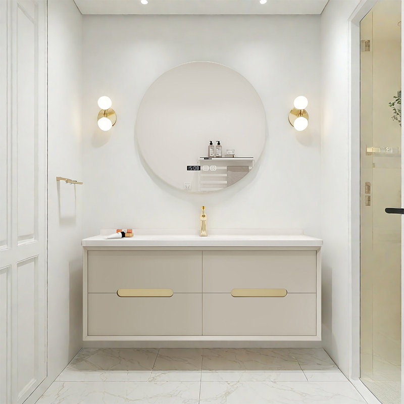 Armoire de salle de bain minimaliste de style crème, Beige
