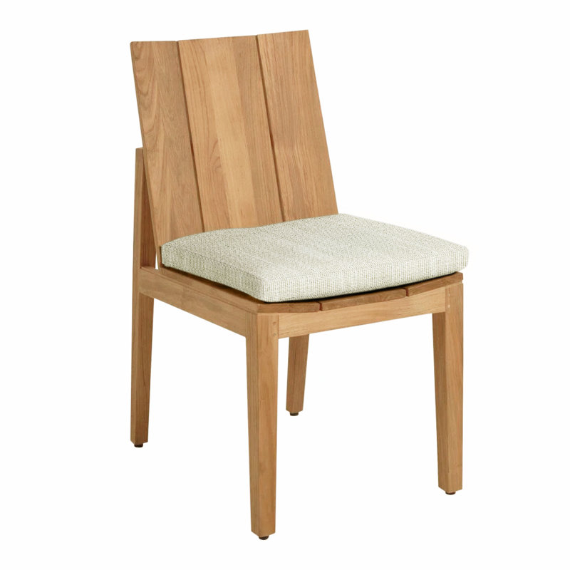 Chaise d'appoint d'extérieur en teck Ashland, Pas de soudure, Teck naturel, InsideOut® Rollo ‑ lin crème