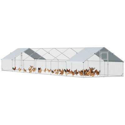 Grande cage à poulailler galvanisée de 39,4 pi x 9,8 pi x 6,4 pi