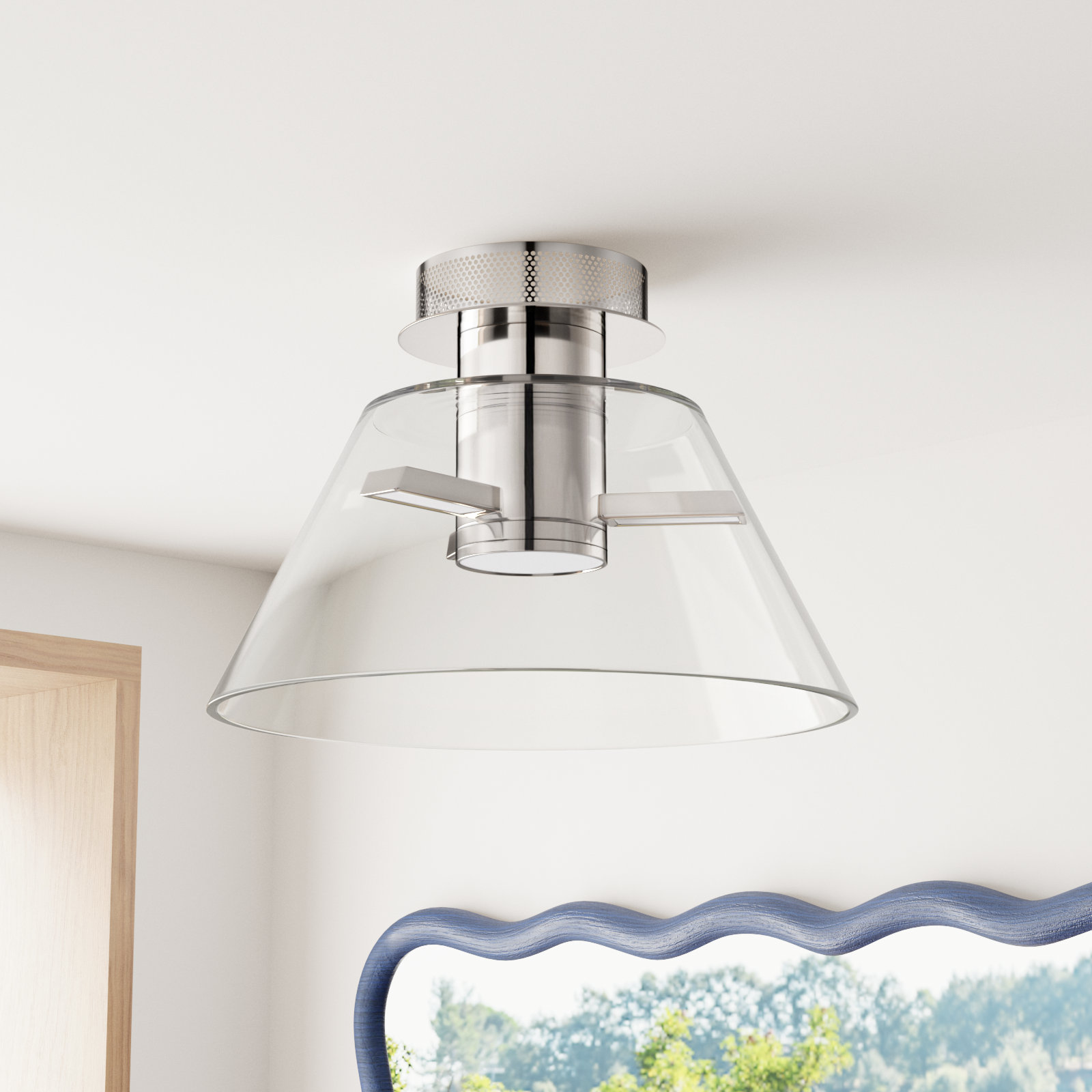 Hales 14" Single Light Semi Flush Mount, Polished Nickel