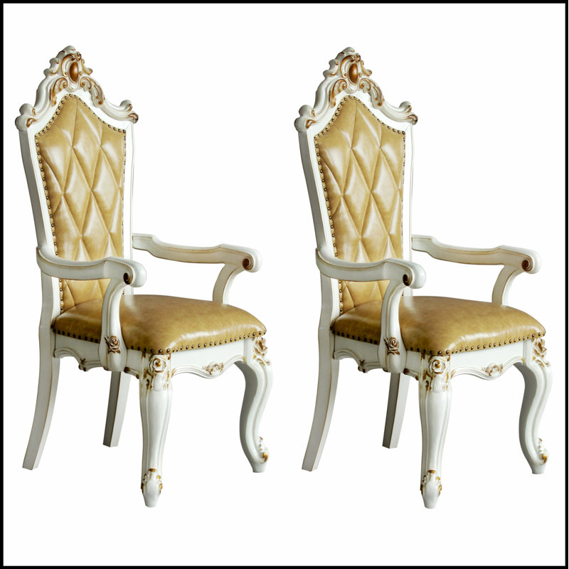 Ensemble de 2 chaises avec accoudoirs touffetés de couleur caramel et perle antique, combinant élégance et confort pour les intérieurs modernes