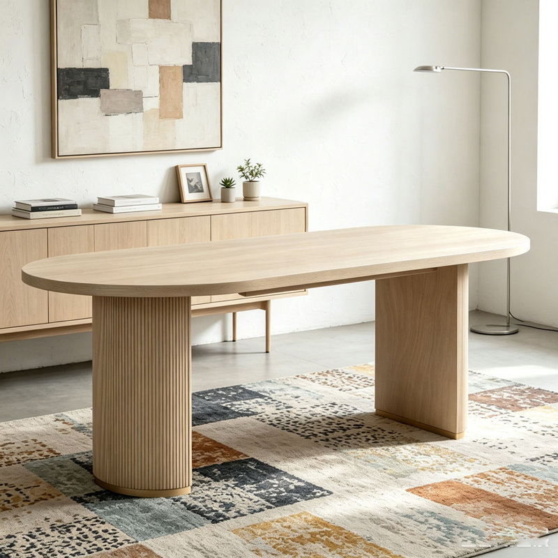 Oval Dining Table Double Pedestal, Natural