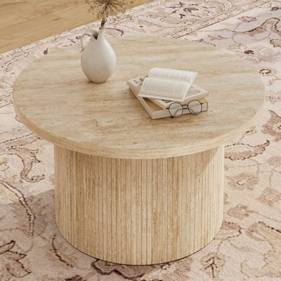 31.5" Round Coffee Table with Solid Wood Base