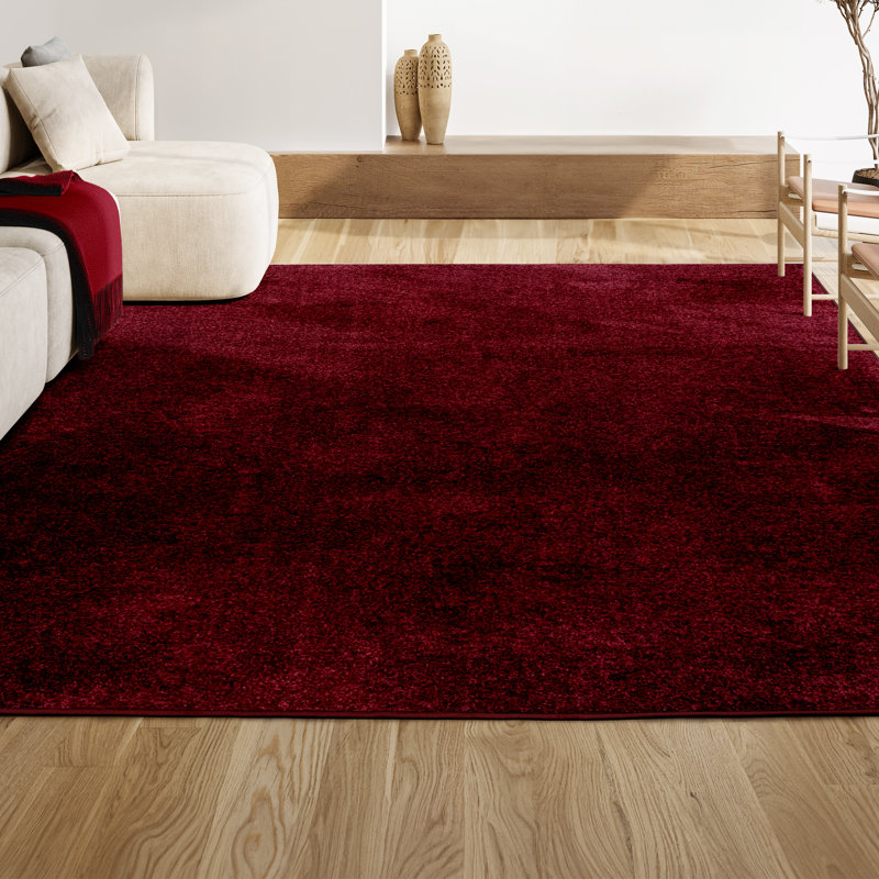 Arbelle Solid Low-Pile Dark Red Rug, Rectangle 3' x 5'