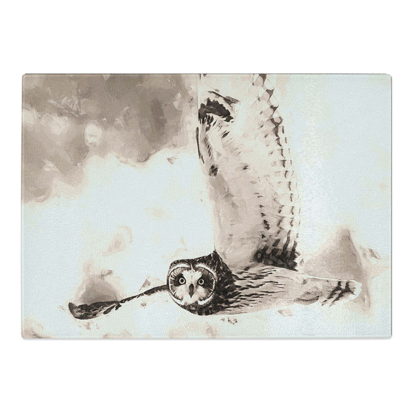 Tempered Glass Owl in Flight Chopping Board, 39 cm W x 28.5 cm L