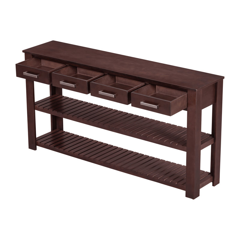 Élégante console avec 4 tiroirs et 2 tablettes, idéale pour les vestibules et les salons., Brown