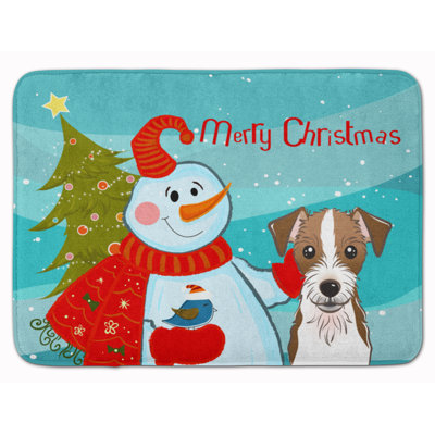 Tapis pour salle de bain en mousse à mémoire de forme en mousse bonhomme de neige avec jack terrier