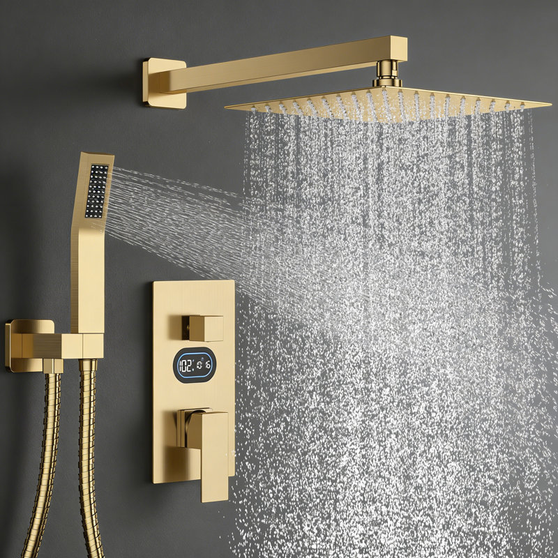 Shower Faucet Set With Hydro Power Temperature Display,12 Inch Shower Head With Handheld Spray, With Shower Valve And Trim Kit