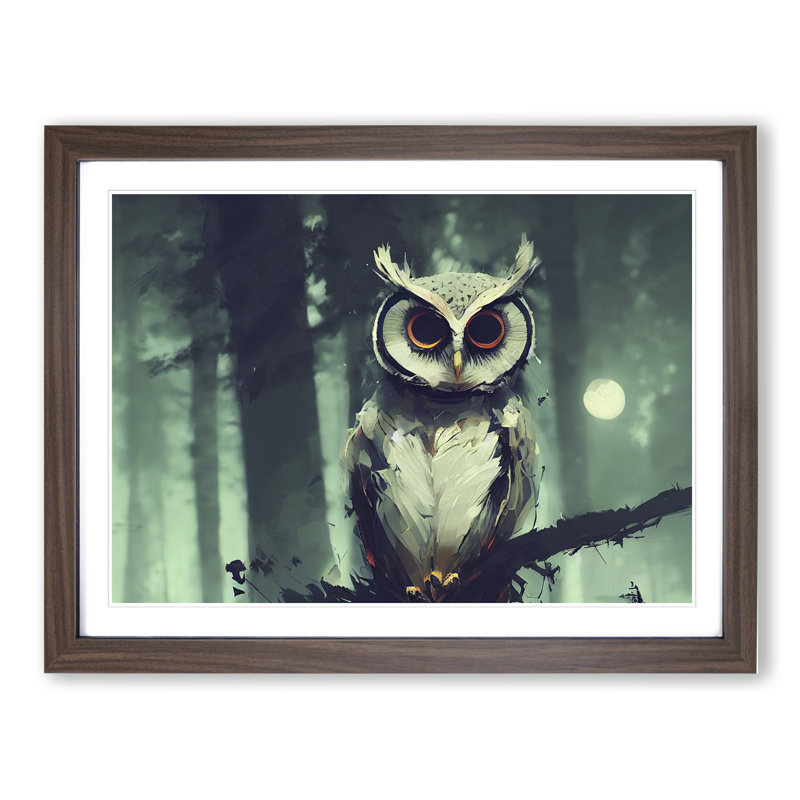 Owl Abstract - Single Picture Frame Print, 34cm H x 46cm W x 2cm D, Walnut
