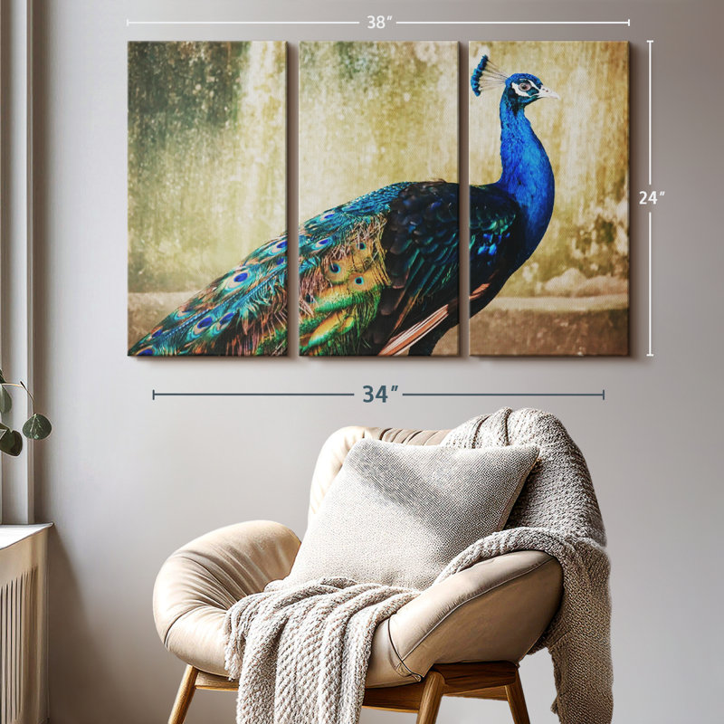 «Peacock Blue Wall Art» sur toile, H 24 po x l 38 po x P 1,25 po