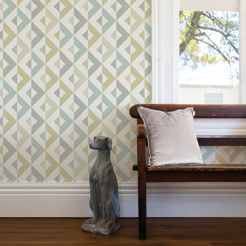 Rouleau de papier peint L 33 pi x l 20,5 po Swindle Linen, Gris / jaune / bleu sarcelle