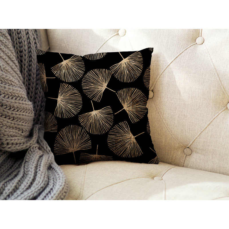 Coussin intérieur / extérieur Joba Dandilion, Noir / or, L 15 po x H 15 po