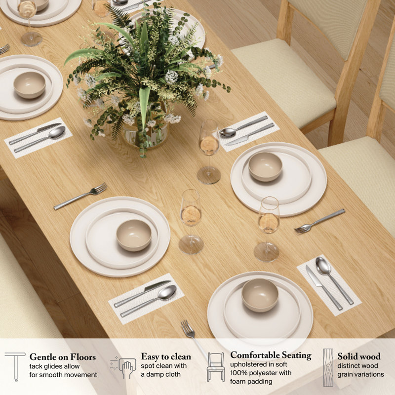 70W Farmhouse Cross Base Dining Table With 2 Upholstered Cross Back Chairs and 2 Benches