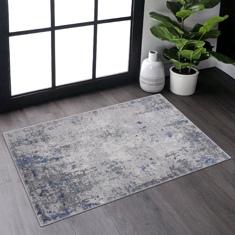 Tapis tissés à la machine Naar Marfi, argent / bleu / abstrait, Rectangle 2 pi 2 po x 3 pi