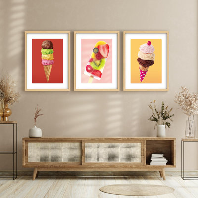 Art mural encadré, ensemble de reproduction, fruits, crème glacée, cône, variété, nourriture, agrumes, photographie, illustrations colorées décoratives pour le salon, la chambre à coucher, le bureau