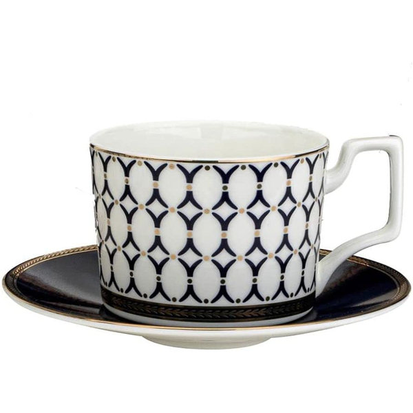 Afternoon Tea Cup Espresso Cups Set with Saucer and Teaspoon Bone Porcelain  French Coffee Mug for Morning Tea British Tea Cup for Home Housewarming  Office Gifts,Black : : Home