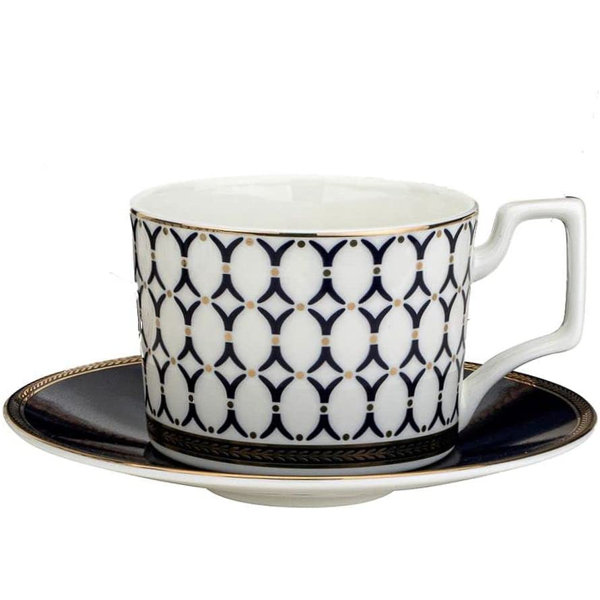  Afternoon Tea Cup Espresso Cups Set with Saucer And Teaspoon  Bone Porcelain French Coffee Mug for Morning Tea British Tea Cup for Home  Housewarming Office Gifts,Black: Home & Kitchen