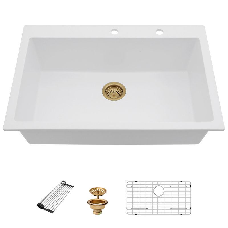 Beslend 33" L x 22" W Granite Drop in Kitchen Sink White, 9.65" H x 33" L x 22" W