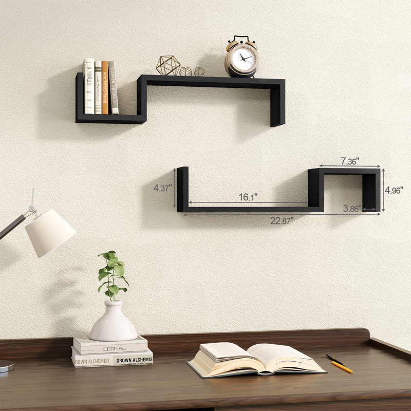 2 Piece Wall Accent Shelf, Black