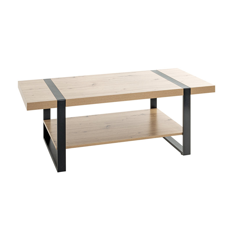 Esco Sled Coffee Table with Storage, Light Oak