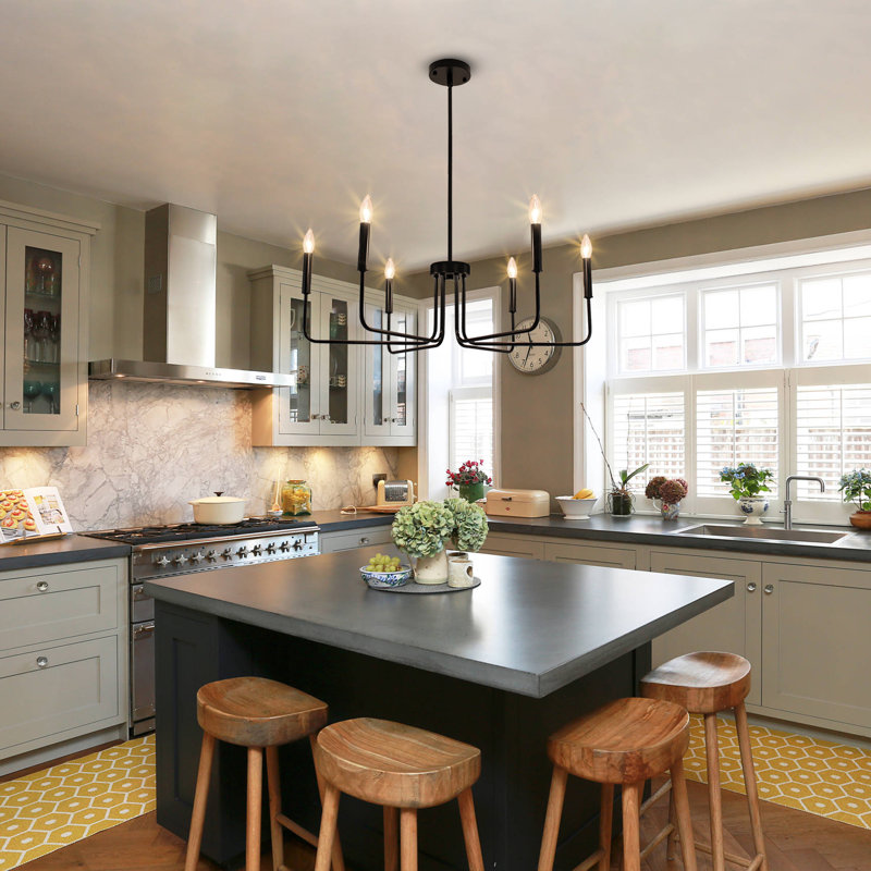 6- Light Dimmable Traditional Chandelier, Matte Black