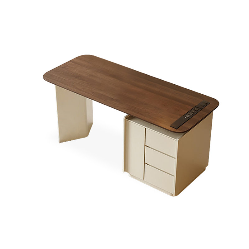Bureau rectangulaire en bois manufacturé noyer avec 3 tiroirs, H 29,53 po x l 55,12 po x P 27,56 po