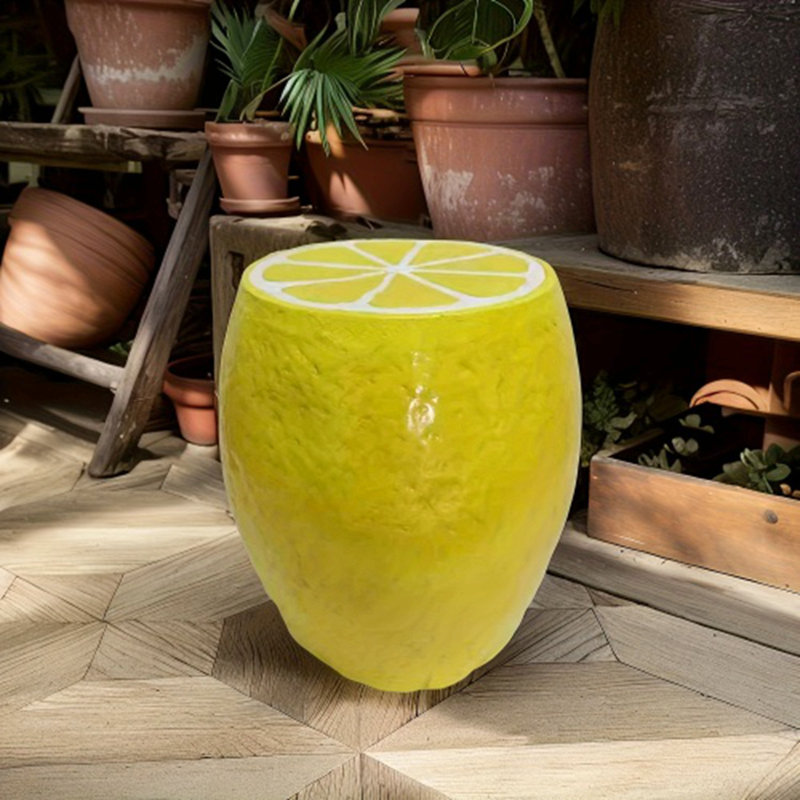 Tabouret jaune citron et fruits, tabouret surdimensionné en résine de 14 po, table d'appoint, décorations d'intérieur pour jardin, mobilier de jardin innovant et polyvalent