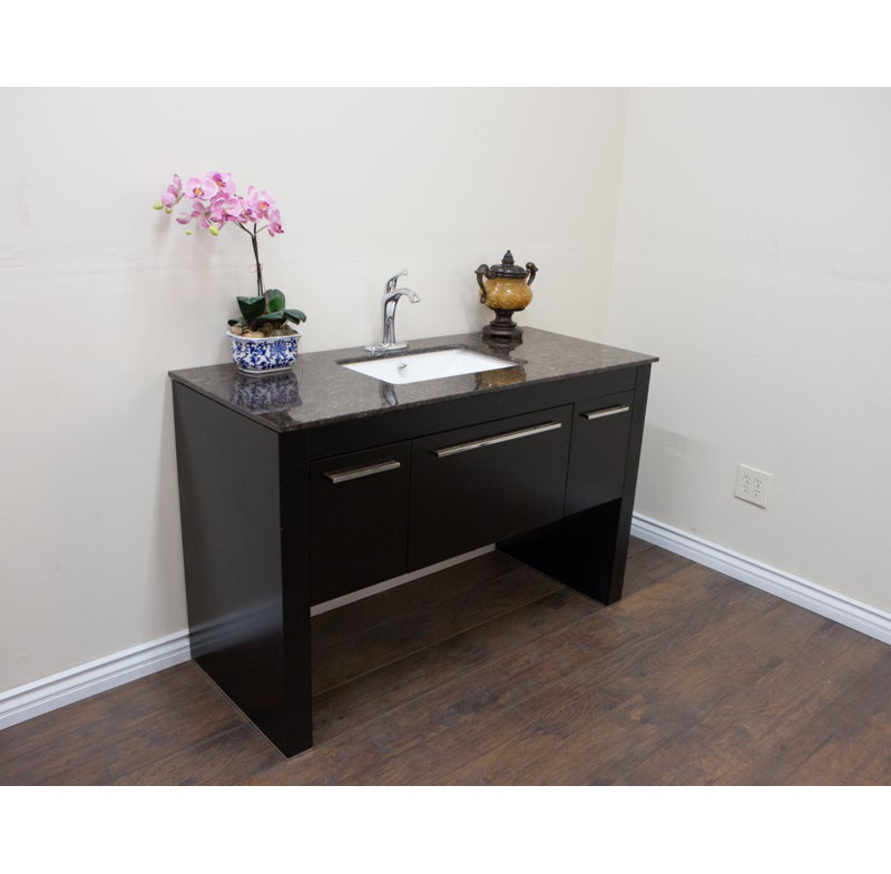 Arles 55.3'' Single Bathroom Vanity with Marble Top, Black/Tan Brown