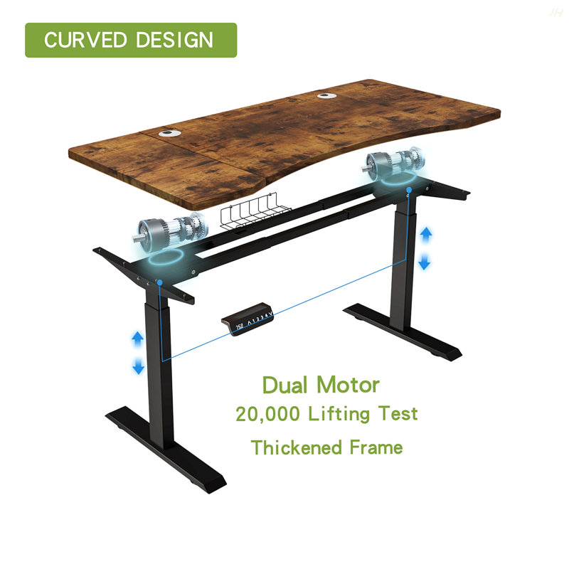 63"×30" Dual Motor Curve Design Height Adjustable Electric Standing Desk Height Stand Up Computer Desk,Sit And Stand Home Office Desk With Splice Board