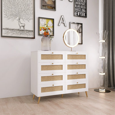 Commode 8 tiroirs avec tiroir en rotin 8 tiroirs