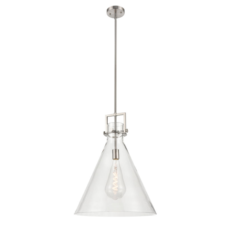 Luminaire suspendu avec tige 30 po Coterie, Transparent, H 22,75 po x l 18 po x P 18 po, Nickel satiné