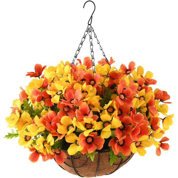 Primrue Faux Silk Hanging Basket Arrangement In Basket 